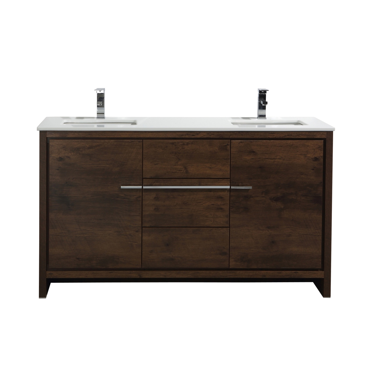 Dolce 60″ Double Sink Rose Wood Vanity w/ White Countertop