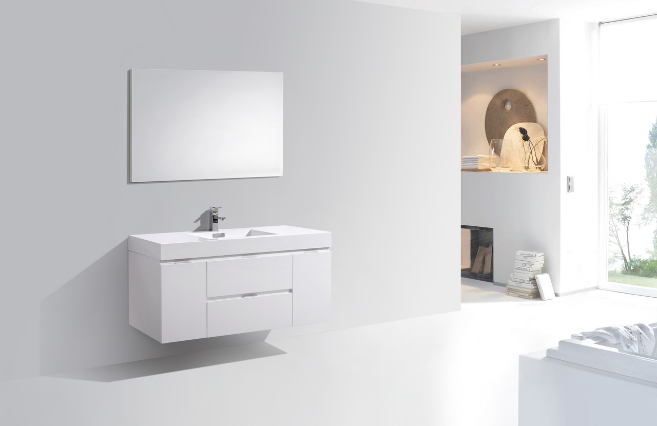 Bliss 48" High Gloss White Wall Mount Modern Bathroom Vanity
