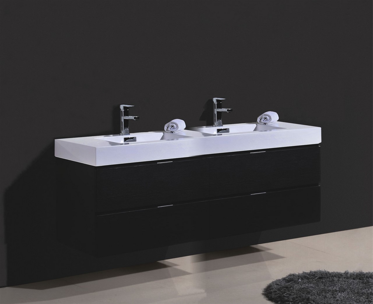 Bliss 72" Black Wall Mount Double Sink Modern Bathroom Vanity