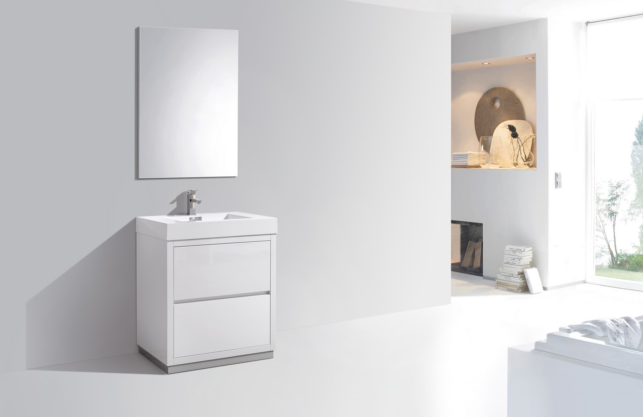 Bliss 30" High Gloss White Free Standing Modern Bathroom Vanity