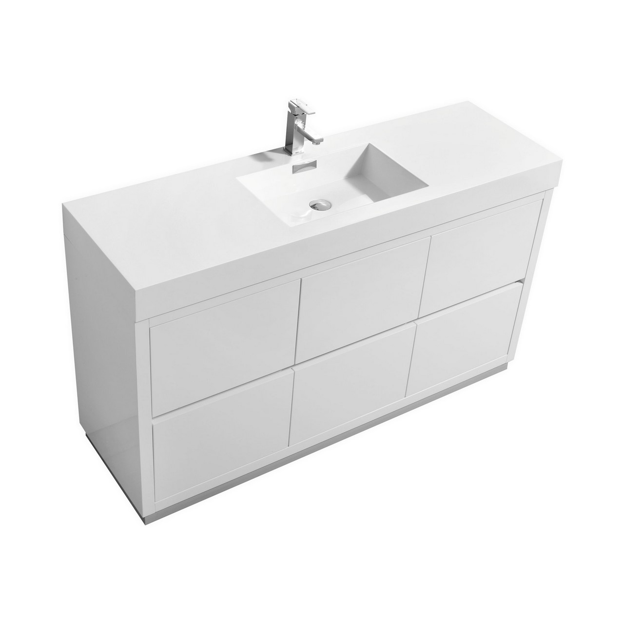 Bliss 60" Single Sink High Gloss White Free Standing Vanity