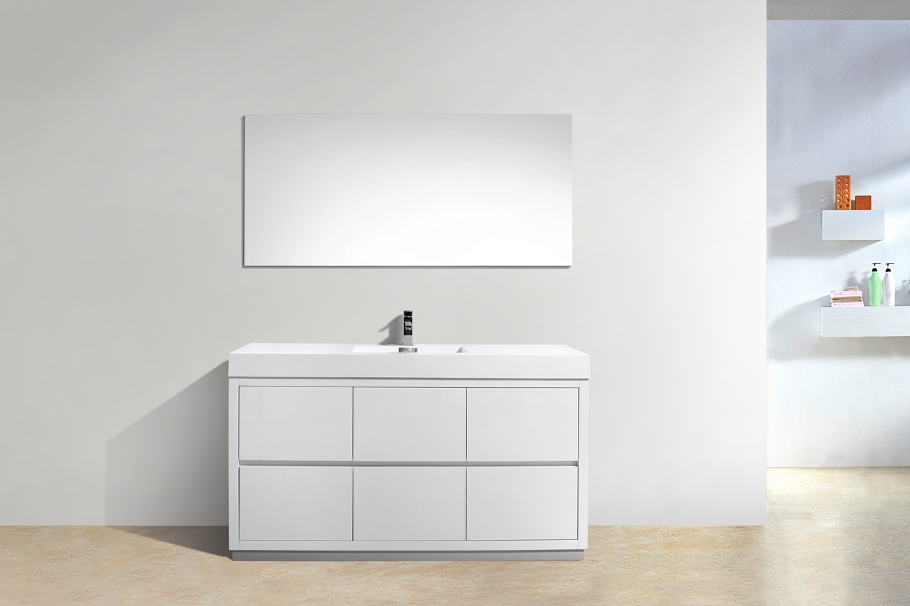 White Gloss Bathroom Free Standing Tall Slim Free Standing