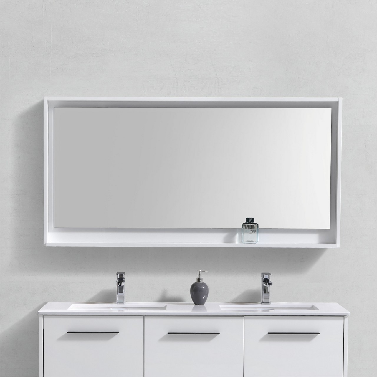 60" Wide Mirror w/ Shelf High Gloss White KUBEBATH