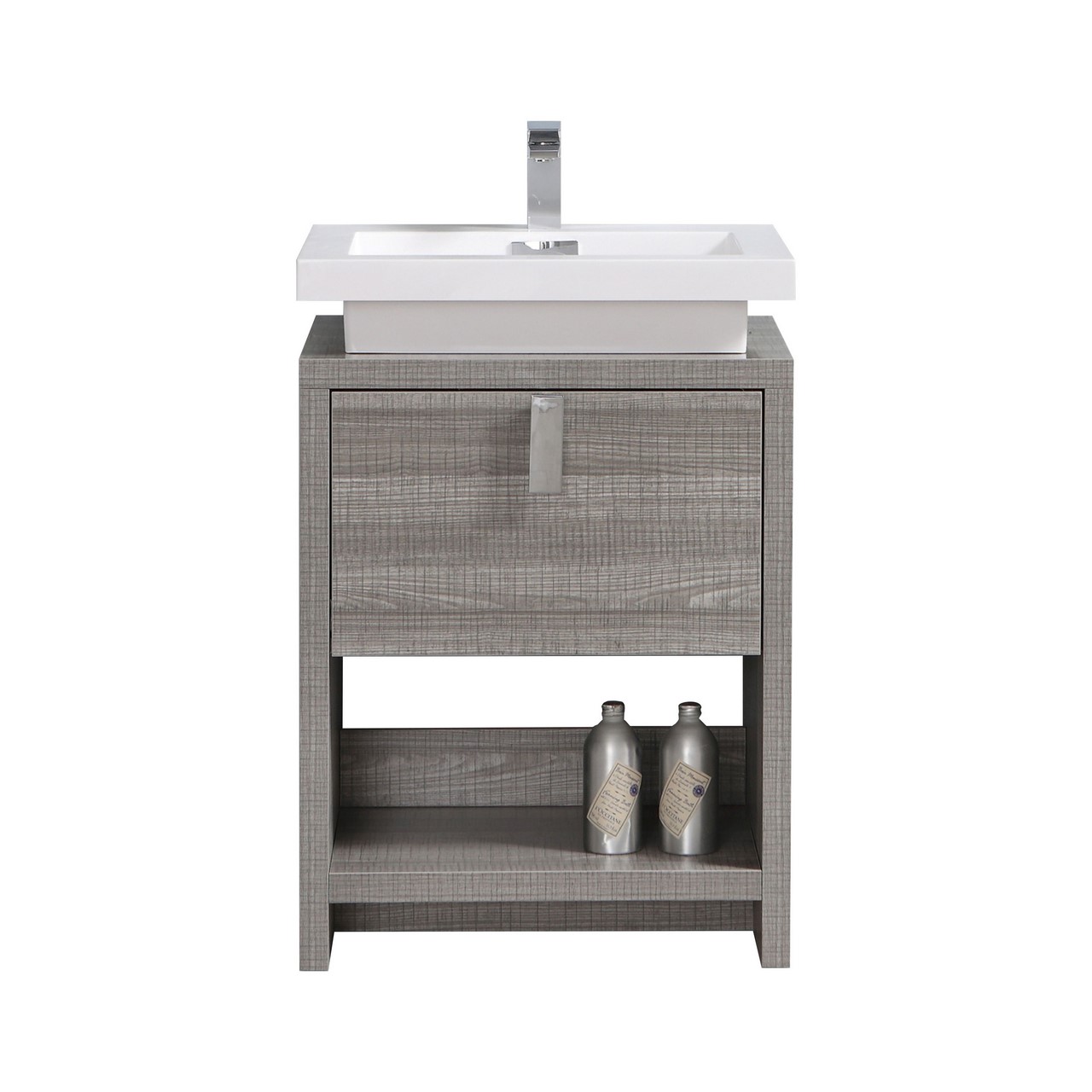 Levi 24" Ash Gray Modern Bathroom Vanity w/ Cubby Hole