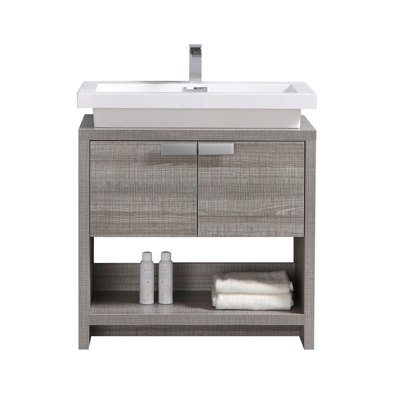 Levi 32" Ash Gray Modern Bathroom Vanity w/ Cubby Hole