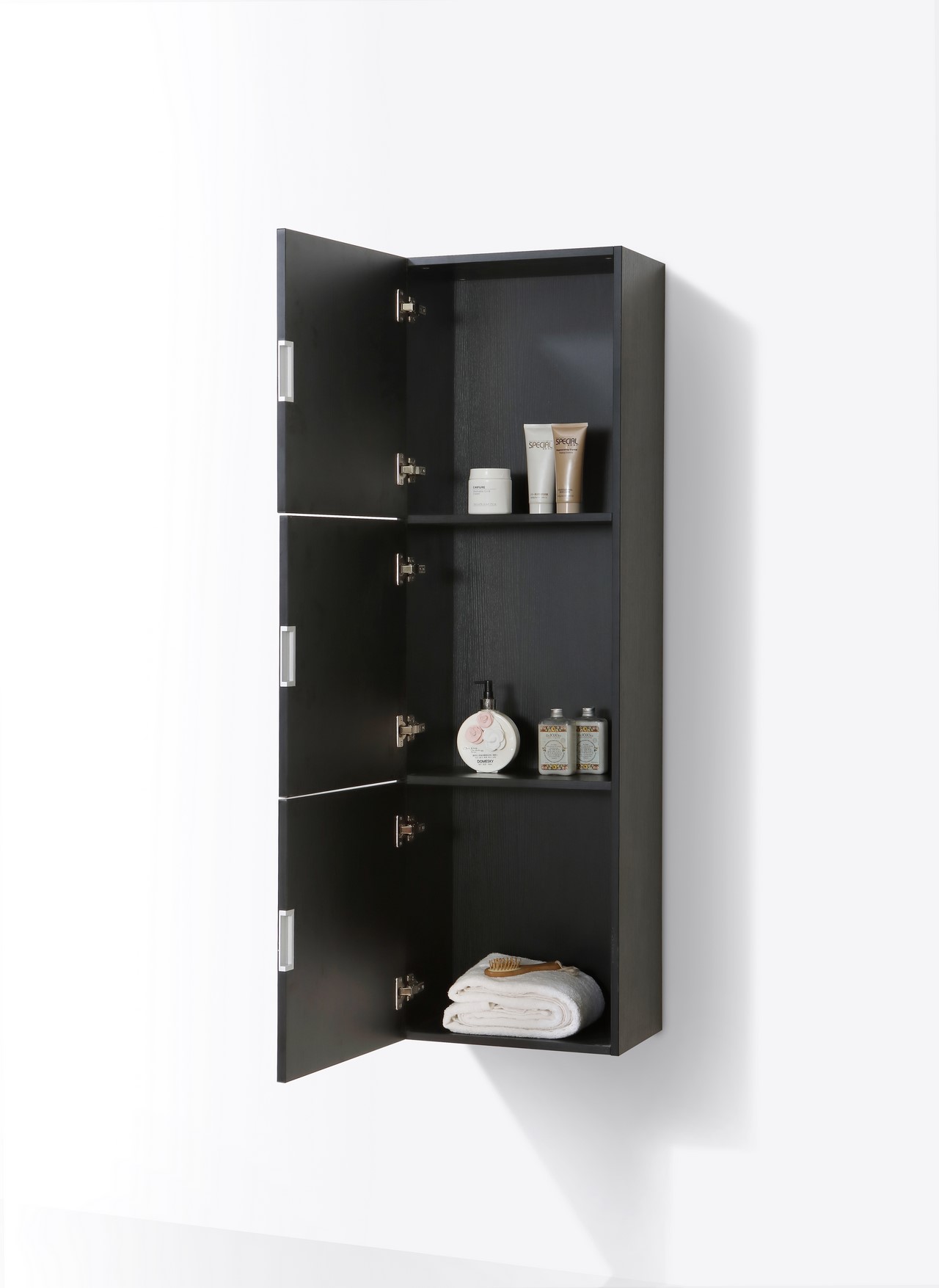 Bathroom Black Wood Linen Side w/ 3 Large Storage Areas KUBEBATH