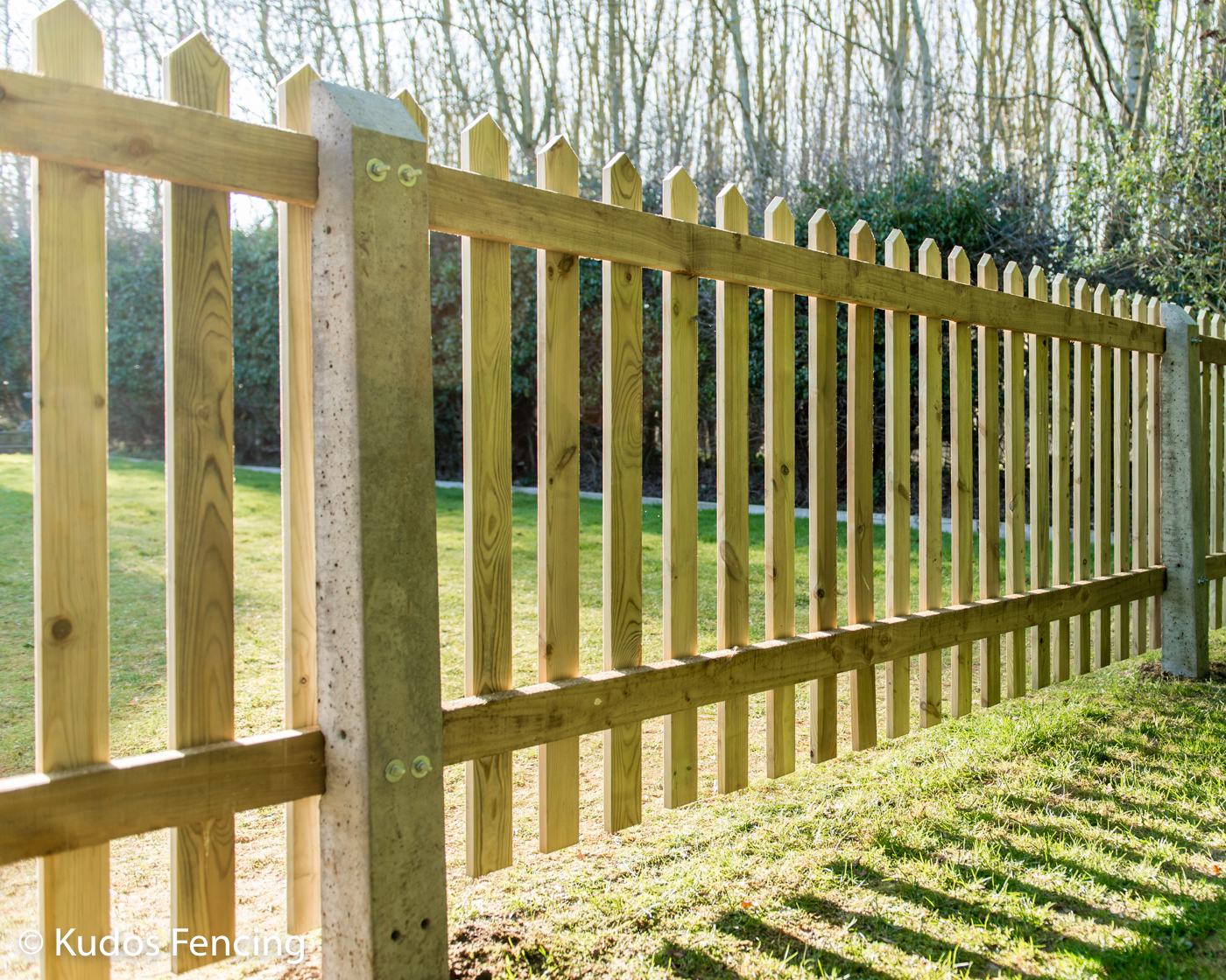 Pointed Top Picket Fence, Concrete Post Kudos Fencing Ltd