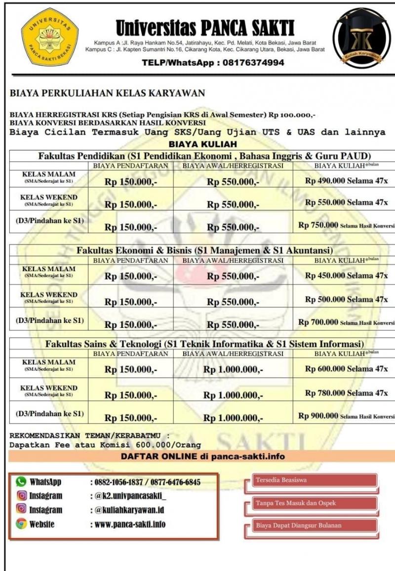 Pendaftaran Universitas Panca Sakti Bekasi Kelas Karyawan :: Kuliah Karyawan
