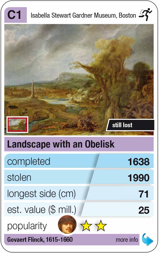 Spielkarte C1 Govaert Flinck Landschaft mit Obelisk (1638) Kulturmeister Kartenspiele