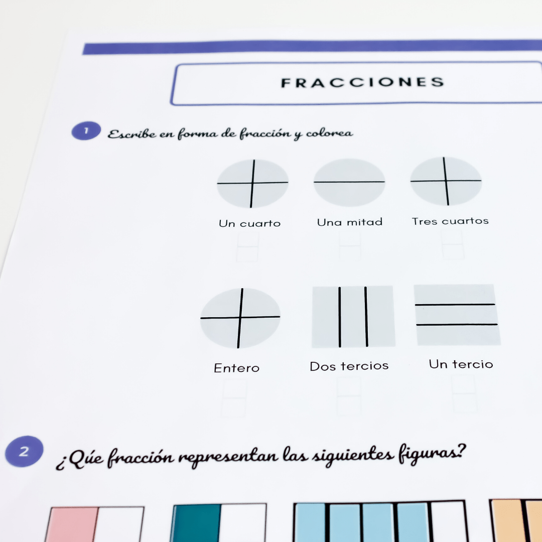 Fracciones entero, medio, tercio y cuarto