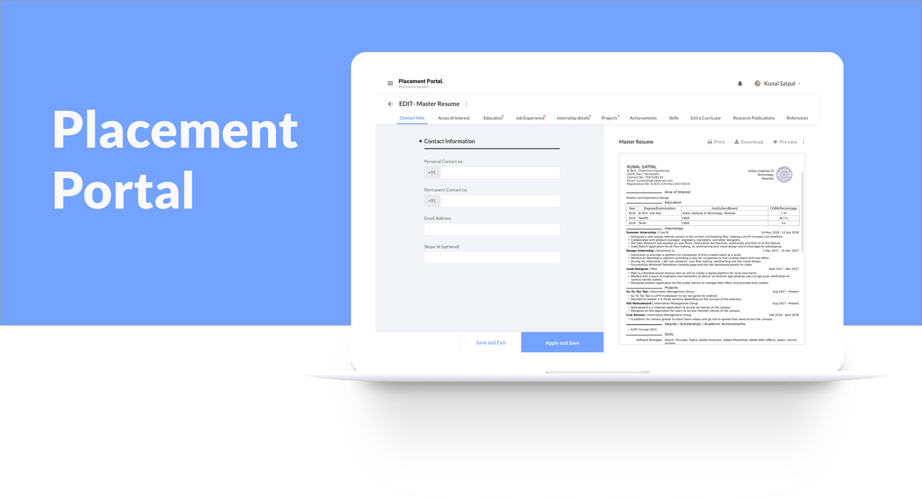 Kunal Satpal Placement Portal Project at IMG