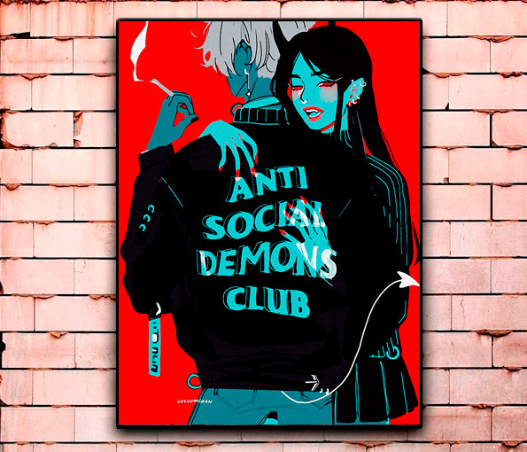 Купить оптом Постер «Antisocial demons club» средний в Москве. Доставка