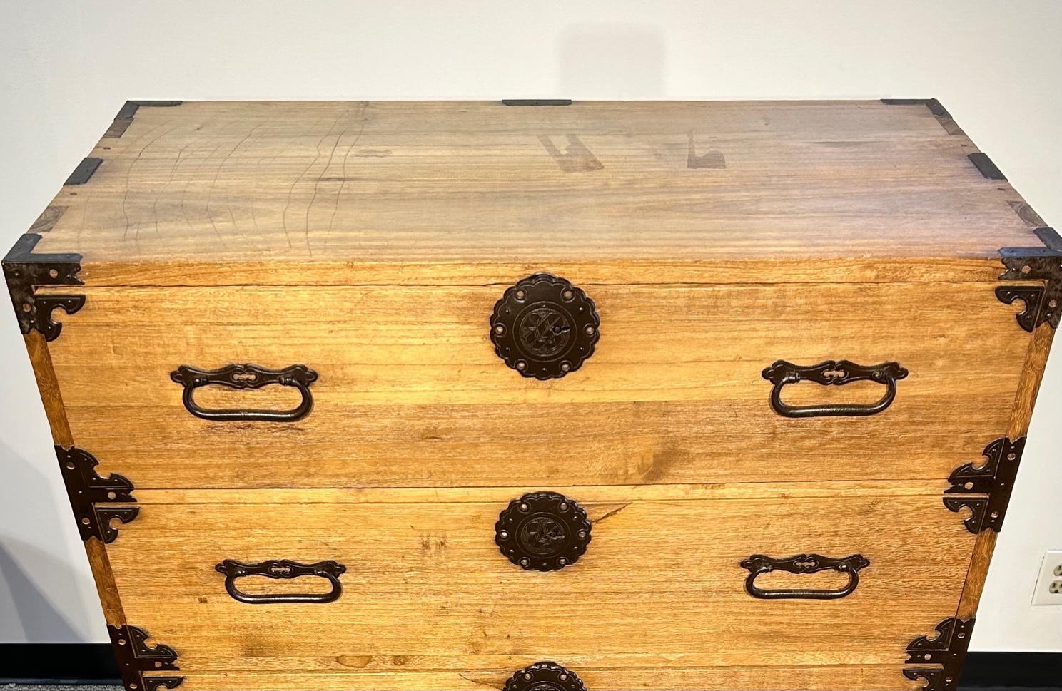 Antique Japanese Shonai Tansu, Clothing Chest With Takanoha Kamon