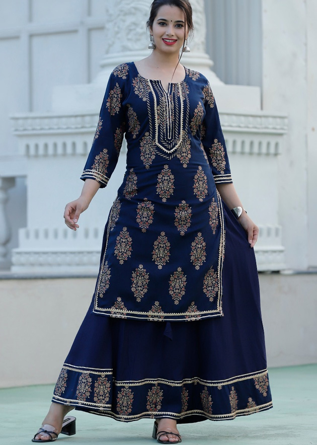 Blue kurti and skirt with heavy gota detailing Kurti Fashion