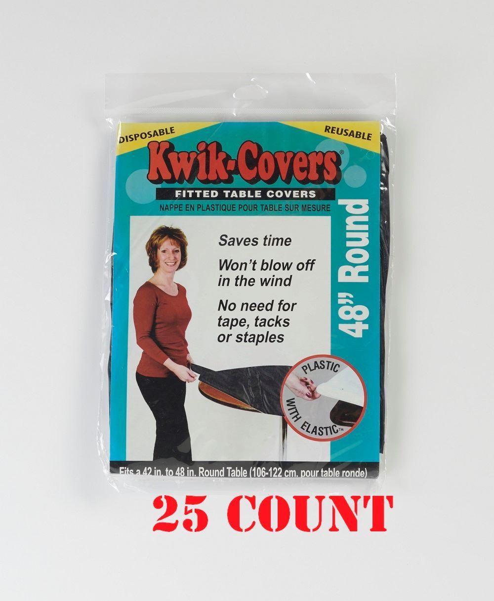KwikCovers Round Plastic Table Covers with Elastic 48" PackagedKwik