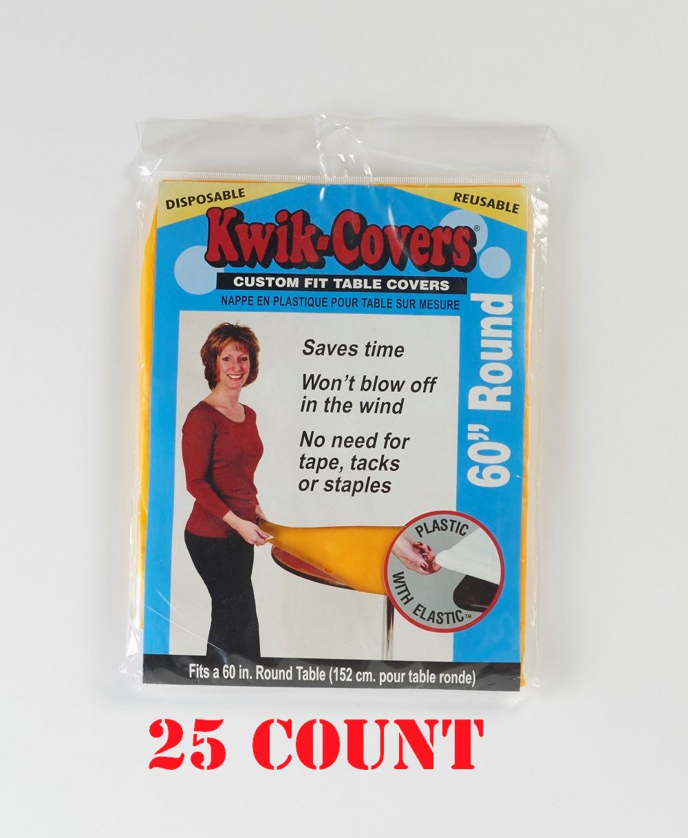 KwikCovers Round Plastic Table Covers 60 Inches PackagedKwik