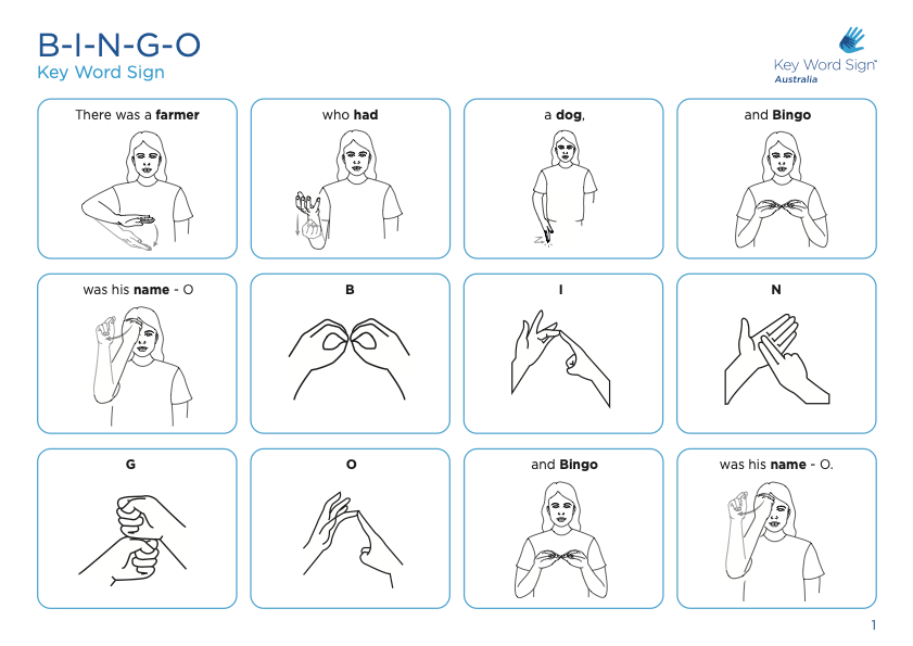 BINGO symbol and sign guide Key Word Sign Australia