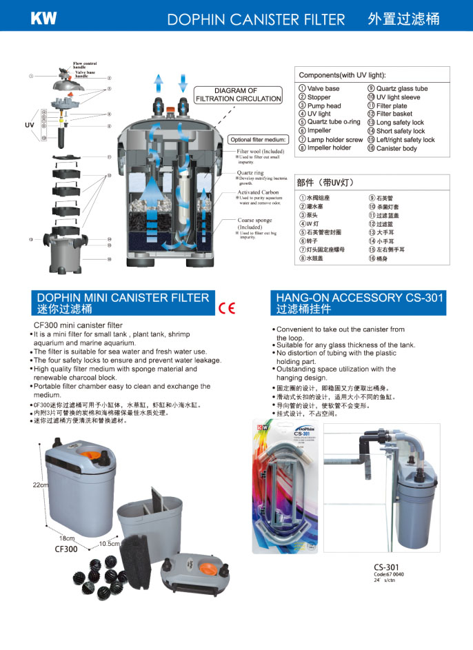 Dophin Canister Filter UV CF300 / CF600 / CF700 / CF800 / CF1200
