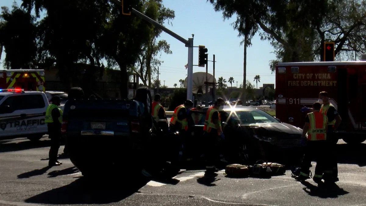 Crash on busy Yuma street ends with one car on its roof KYMA
