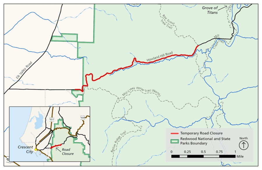 Temporary Closures to Western Howland Hill Road in Jedediah Smith