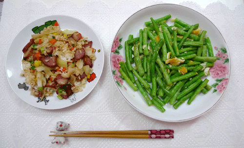 叉燒炒飯＆鹹蛋炒四季豆