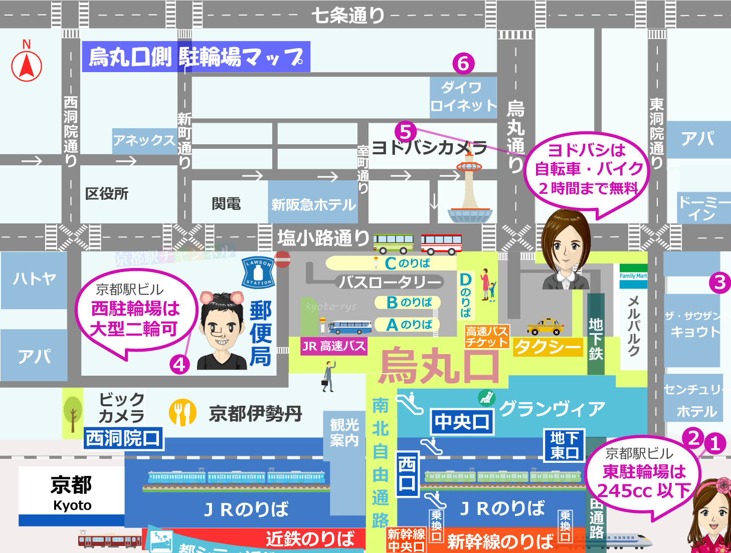 【京都駅前と周辺の駐輪場】12時間300円のバイク専門駐輪場も(大型可