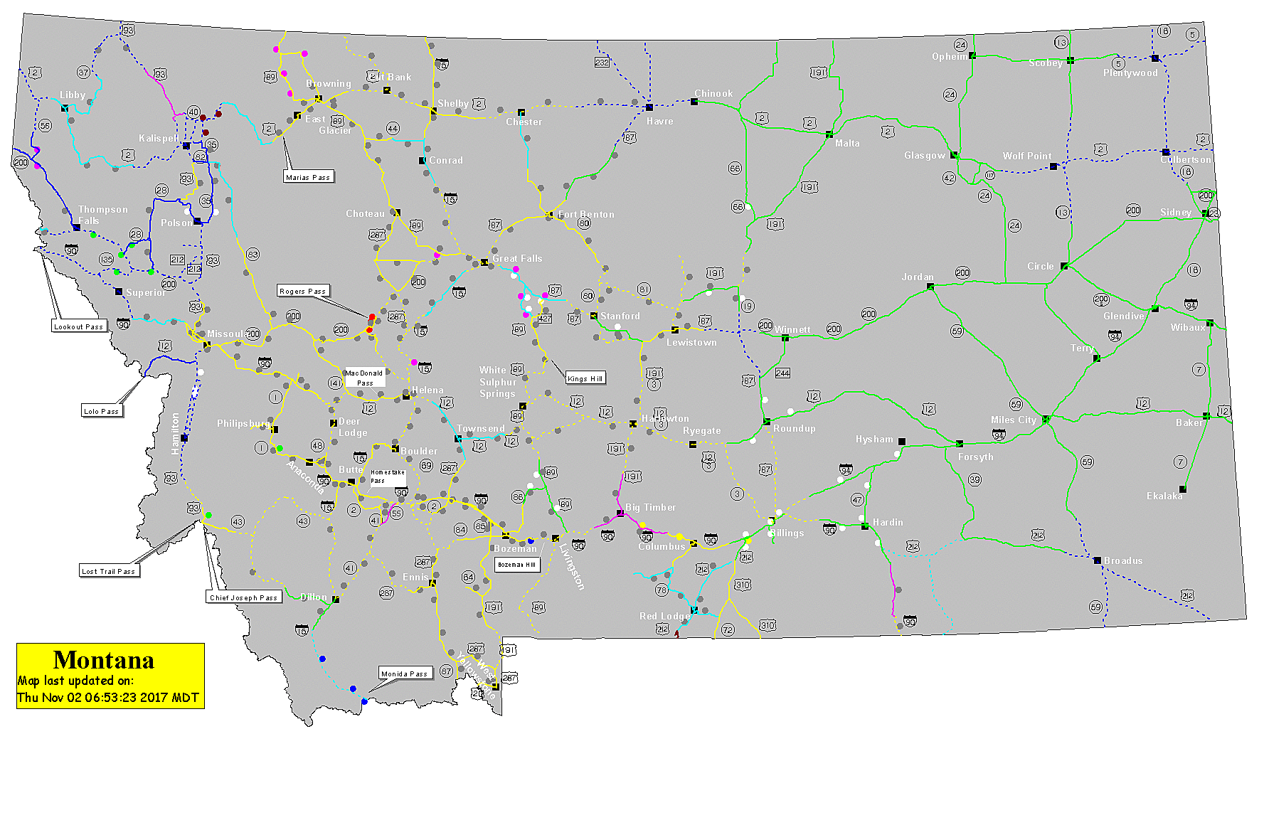 Montana Road Report Map Montana Department of Transportation's Tools for Road Conditions