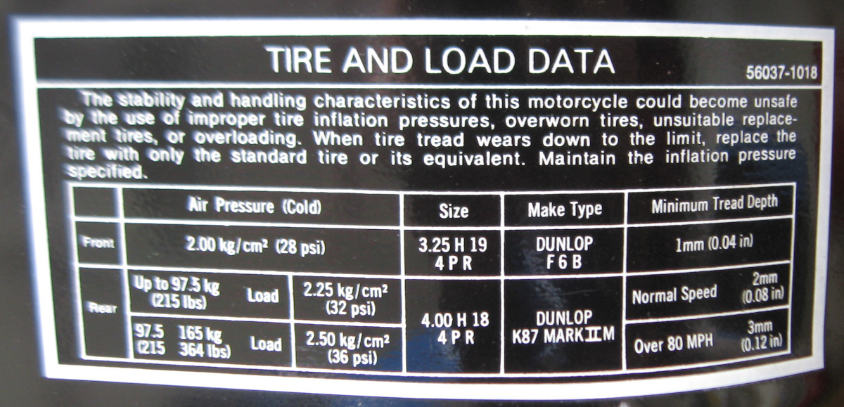 Correct Tire Inflation Pressure - KZRider Forum - KZRider, KZ, Z1 & Z