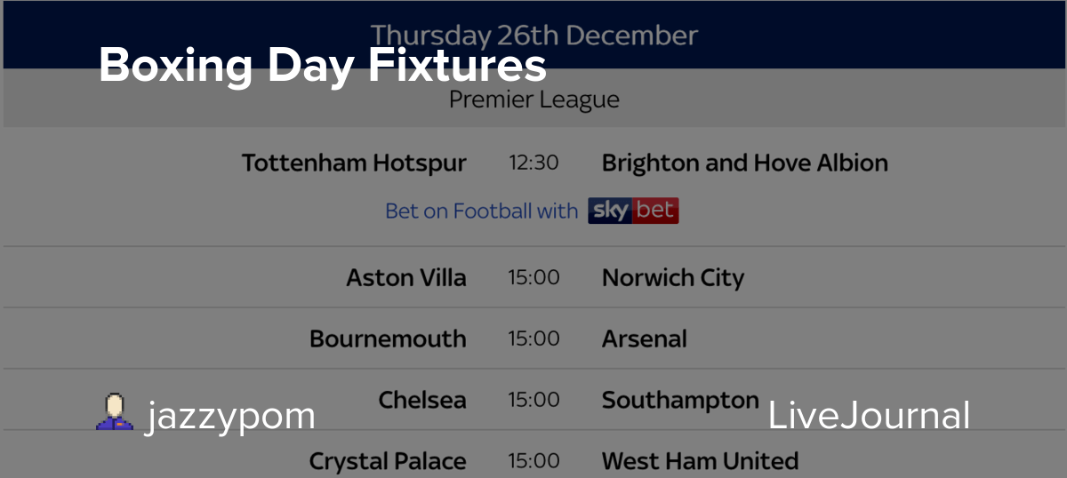 Boxing Day Fixtures ImageFootball
