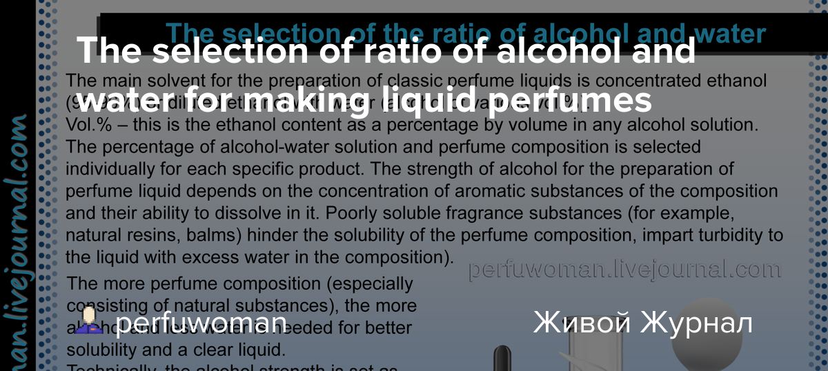 The selection of ratio of alcohol and water for making liquid perfumes