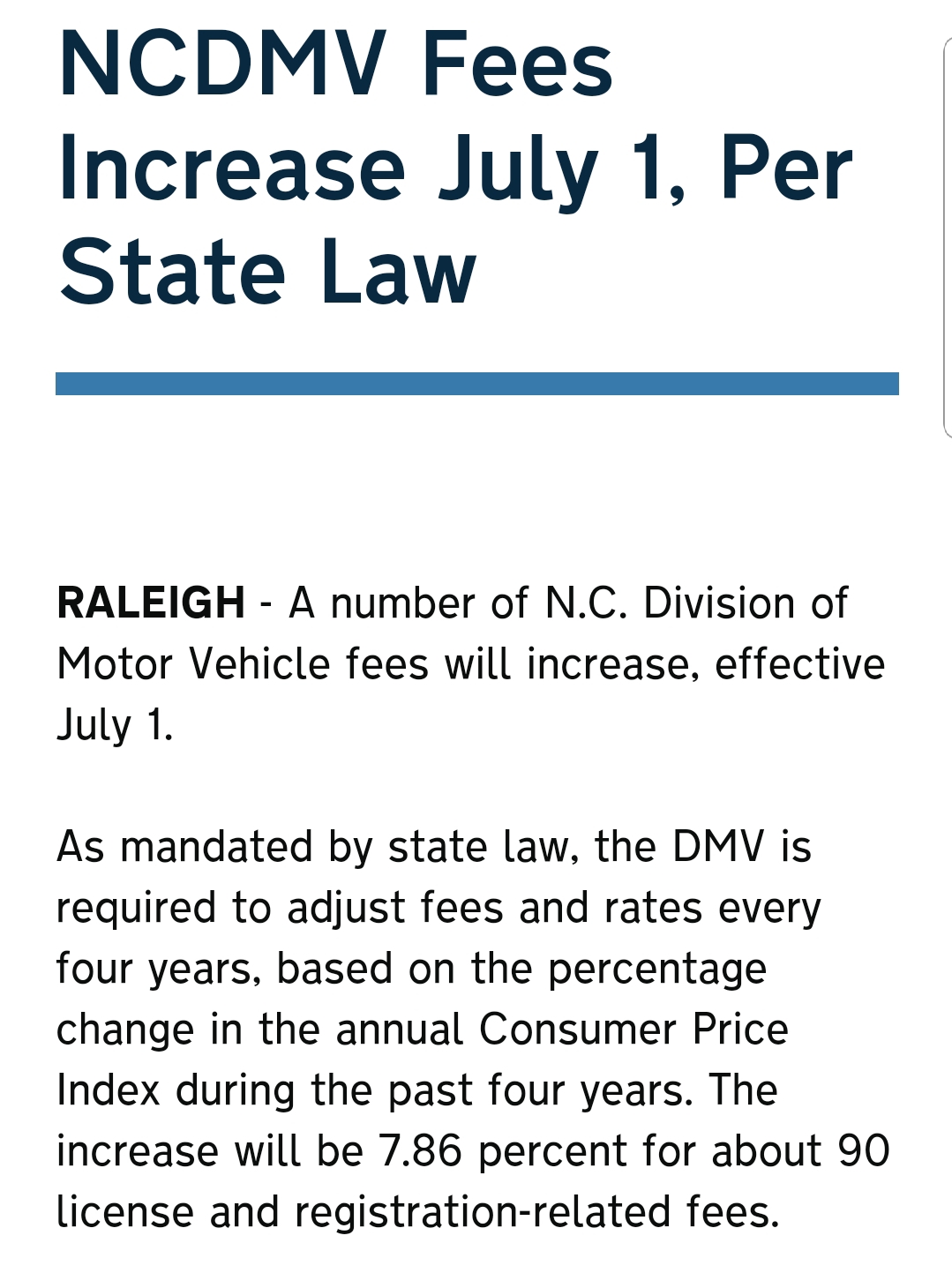 DMV Prices Increase Today