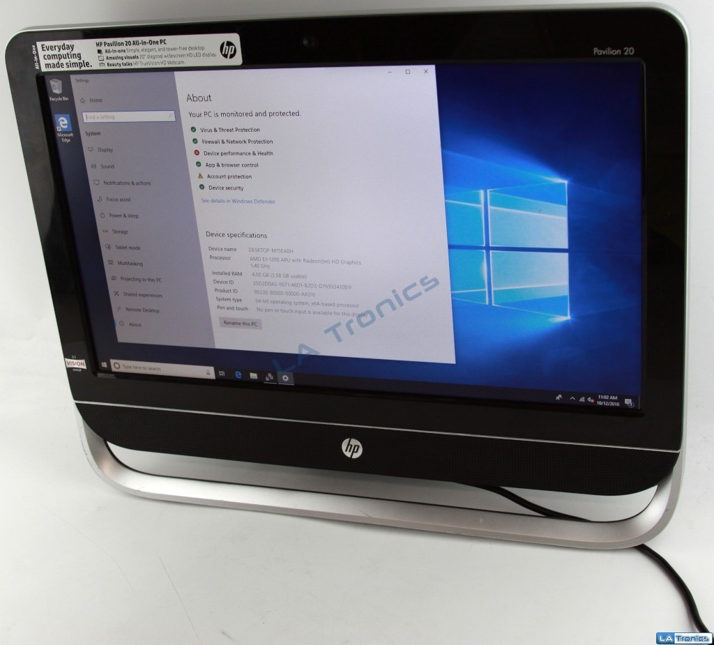 HP Pavilion 20b014 AIO PC 20" E11200 4GB 1TB Windows 10 Pro