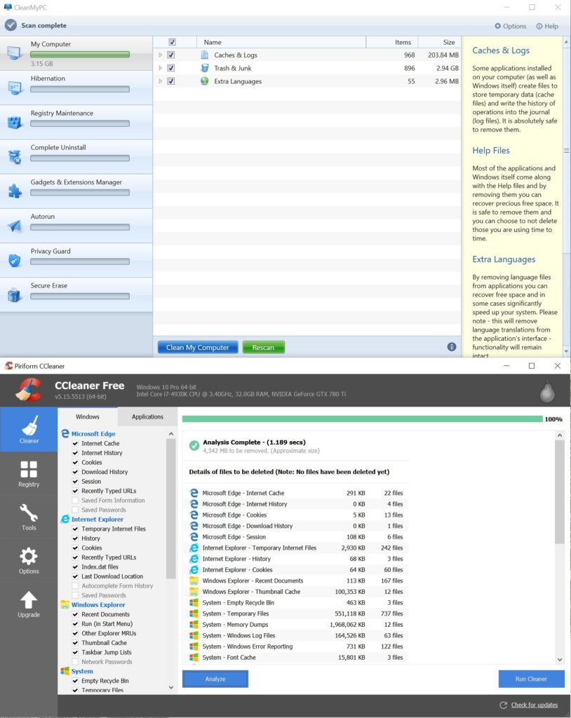 Disk Cleanup and Windows Registry CleanMyPC vs CCleaner Lab Soft