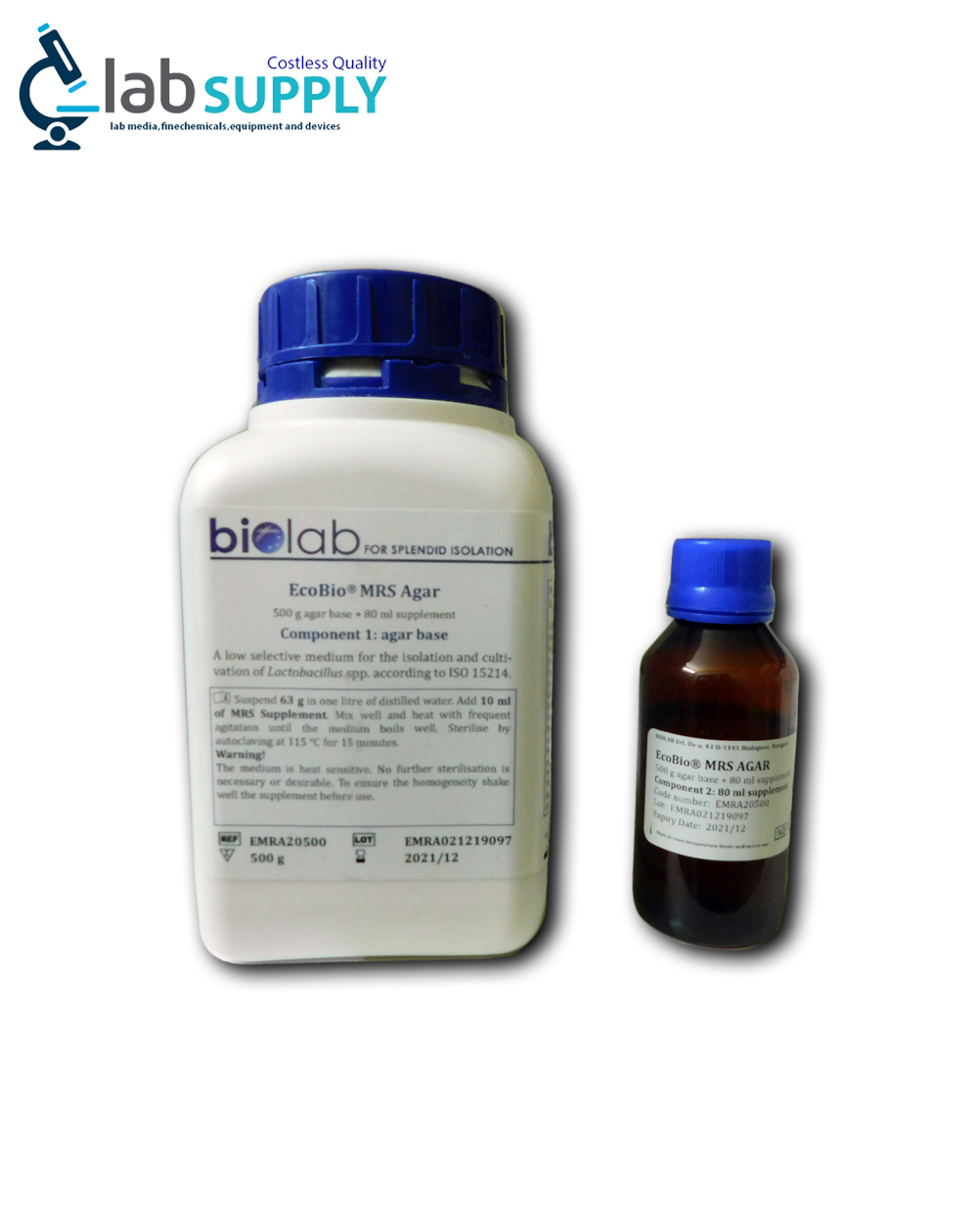 MRS Agar (500g+80ml) Biolab / أوروبيبايولاب Lab Supply