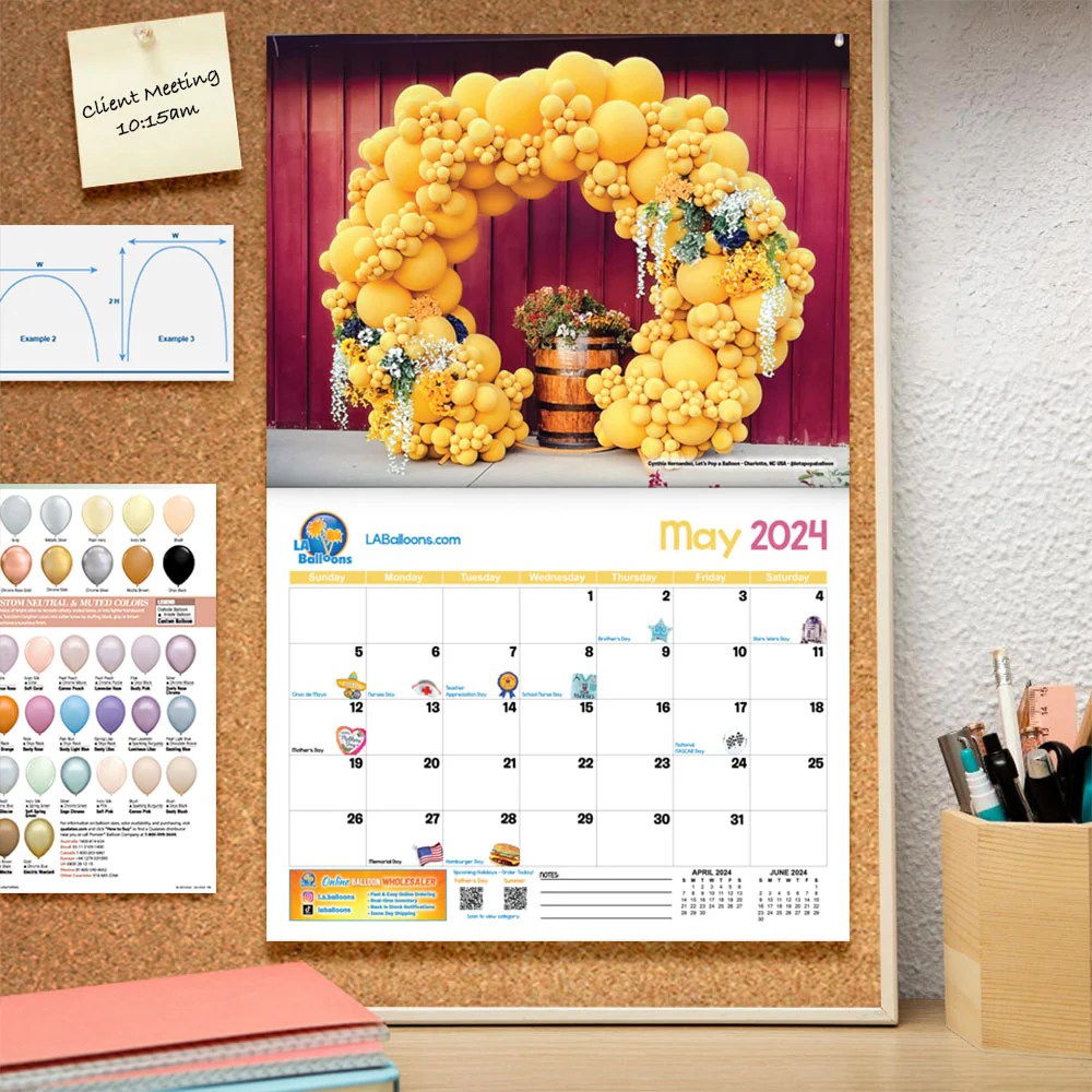 2024 BALLOON DECOR WALL CALENDAR FREE