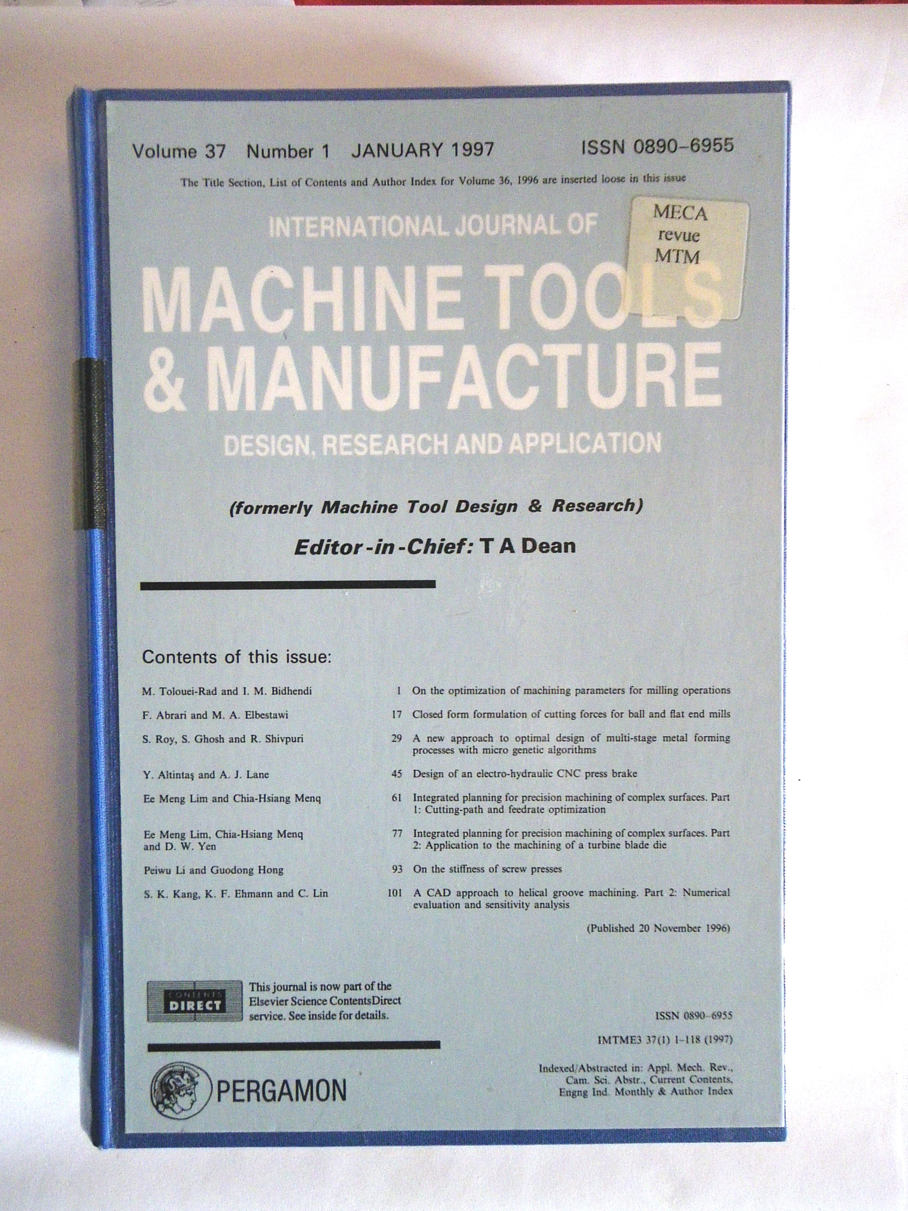 INTERNATIONAL JOURNAL OF MACHINE TOOLS AND MANUFACTURE DESIGN