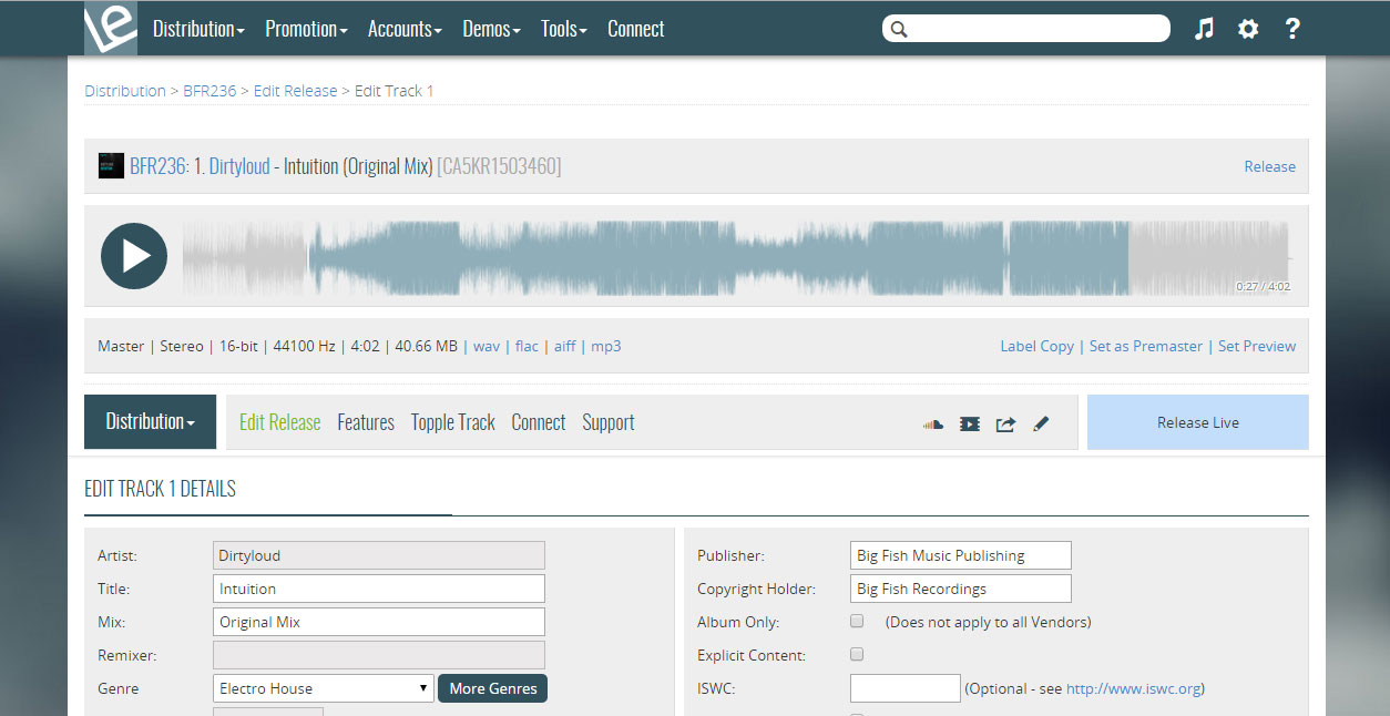 Digital Music Distribution Label Engine