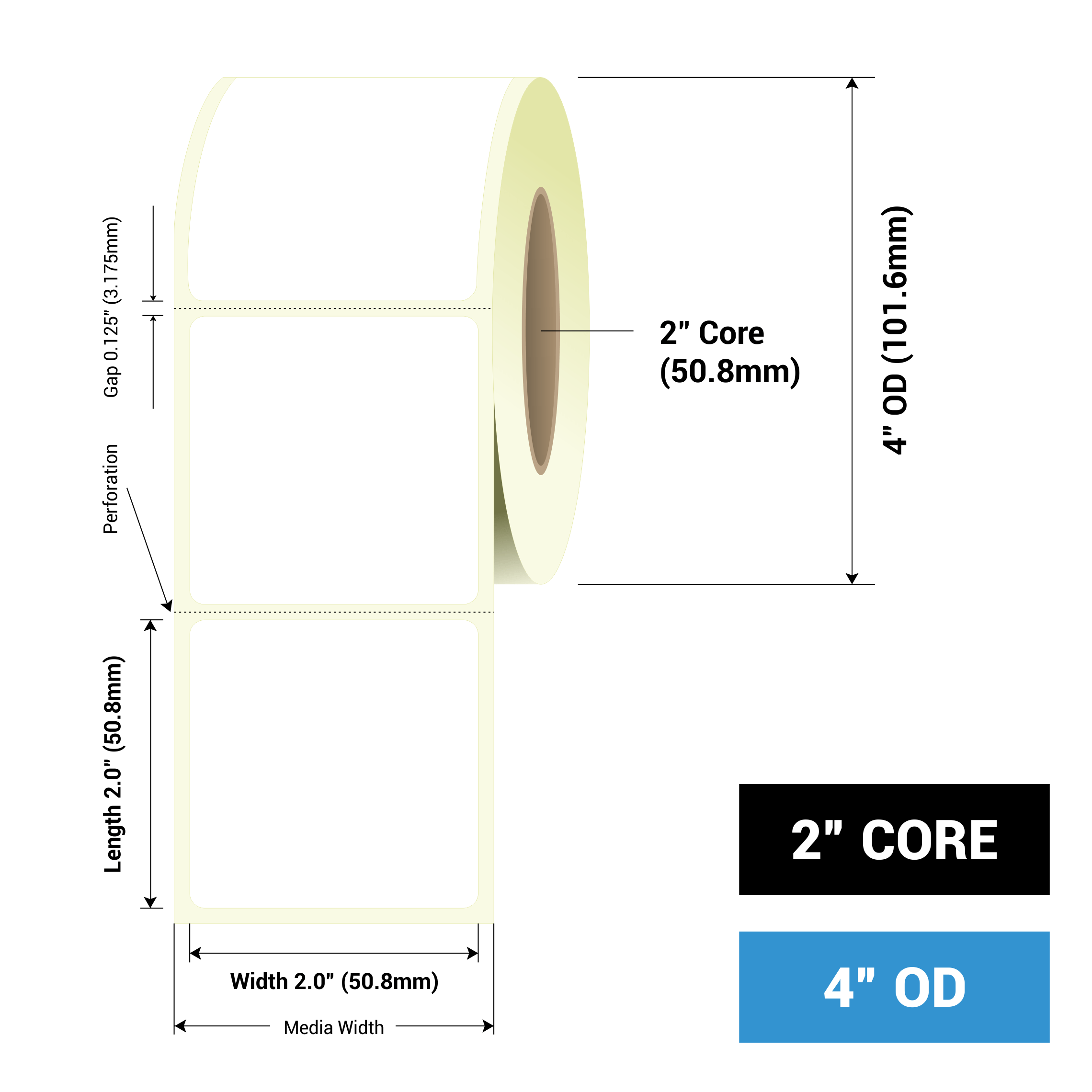 Labels for Primera LX500 Printer 2" x 2" 550 Glossy Labels Per Roll