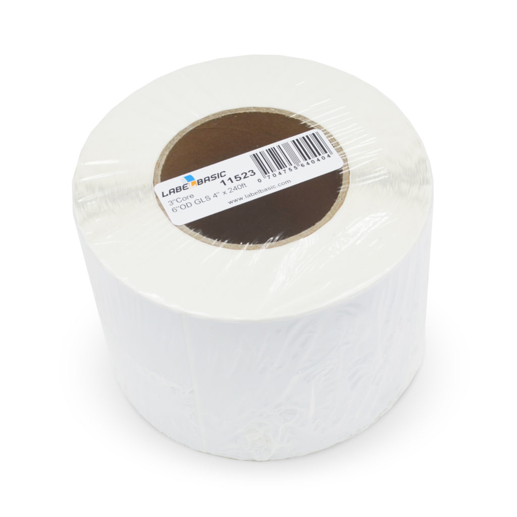 4" Continuous High Gloss Inkjet Label Rolls 270ft, 3 Inch Core, 6 Inch