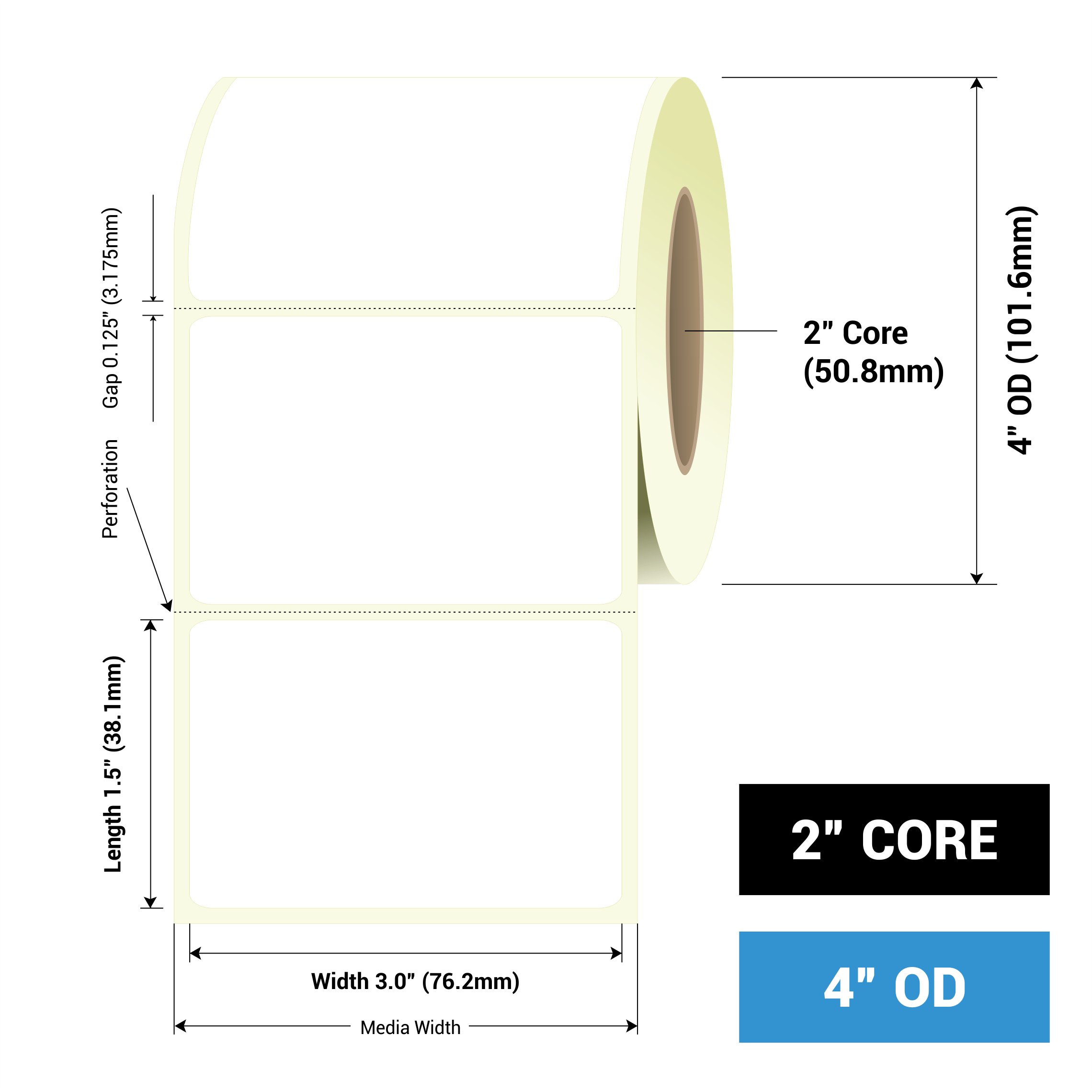 Labels for Epson TMC3500 Printer 3" x 1.5" 750 Matte Labels Per Roll