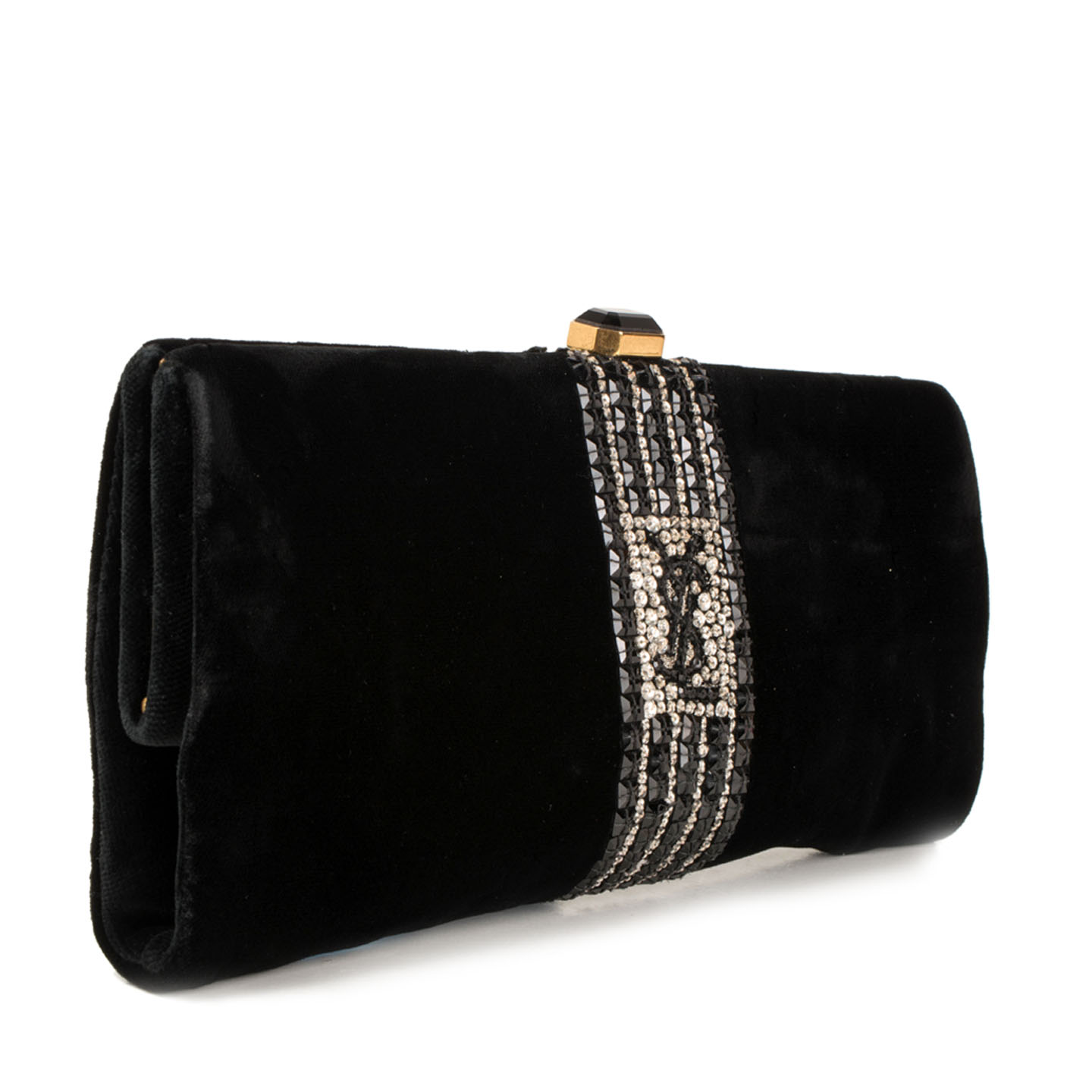 VINTAGE Yves Saint Laurent Velvet Embellished Clutch LabelCentric