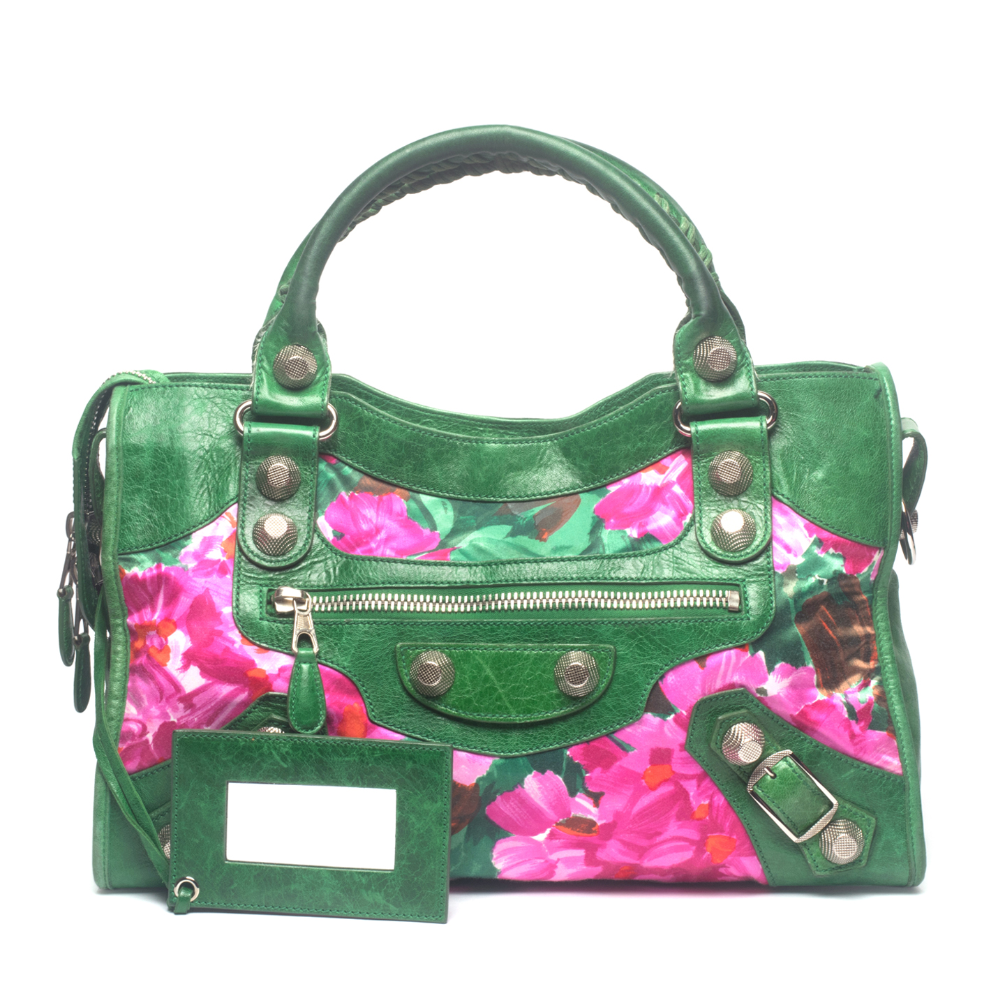 Balenciaga Green Leather Floral Giant City Bag LabelCentric