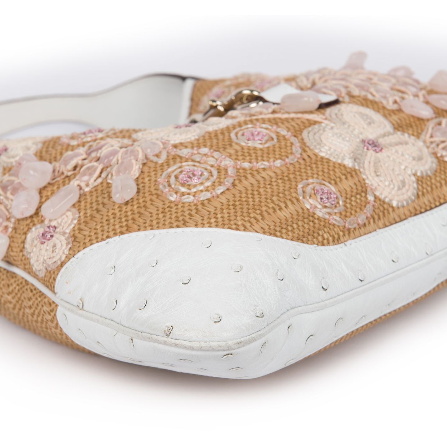 VINTAGE Gucci Ostrich Trimmed Raffia Jackie Hobo LabelCentric