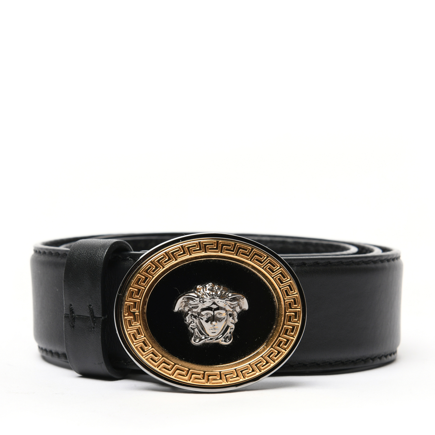 Versace Medusa Round Buckle Belt, Size 32 LabelCentric