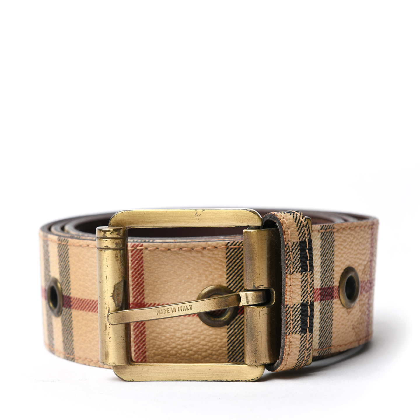 Burberry Grommet Haymarket Check Belt, Size 40 LabelCentric