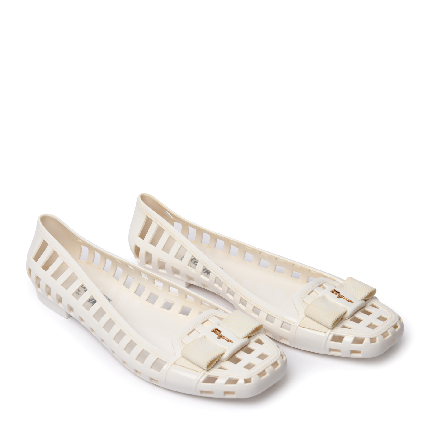 Salvatore Ferragamo White Jelly Ballet Flats, Size 40 LabelCentric