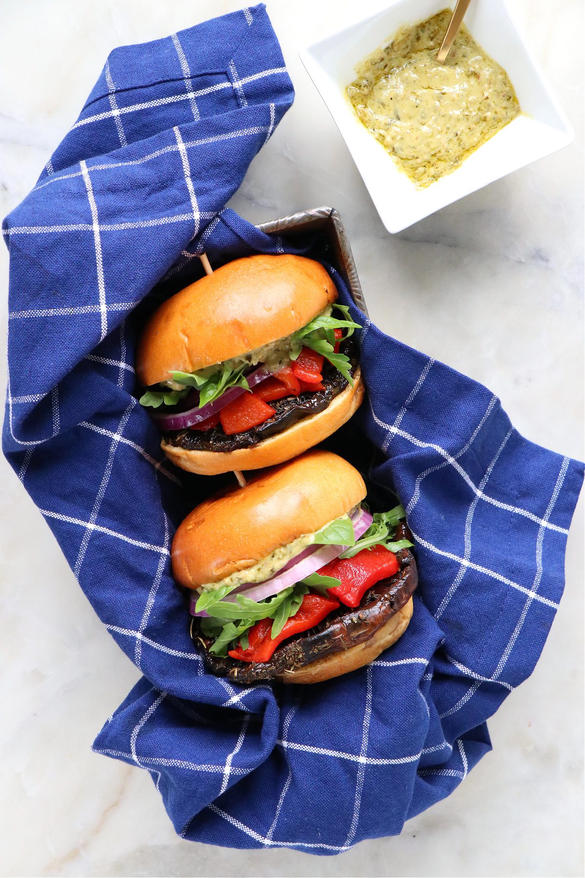 Easy Grilled Mushroom Burgers with Pesto Aioli Labeless Nutrition