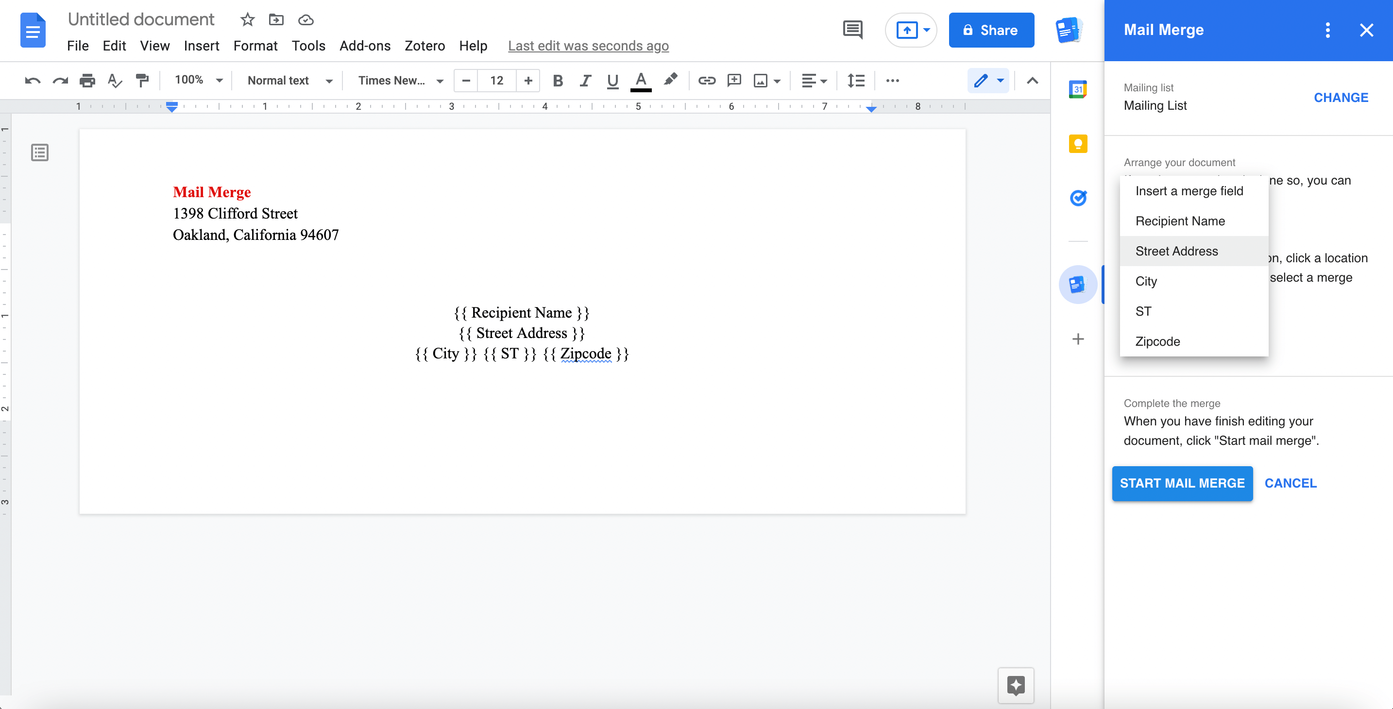 How to print an envelope in Google Docs?