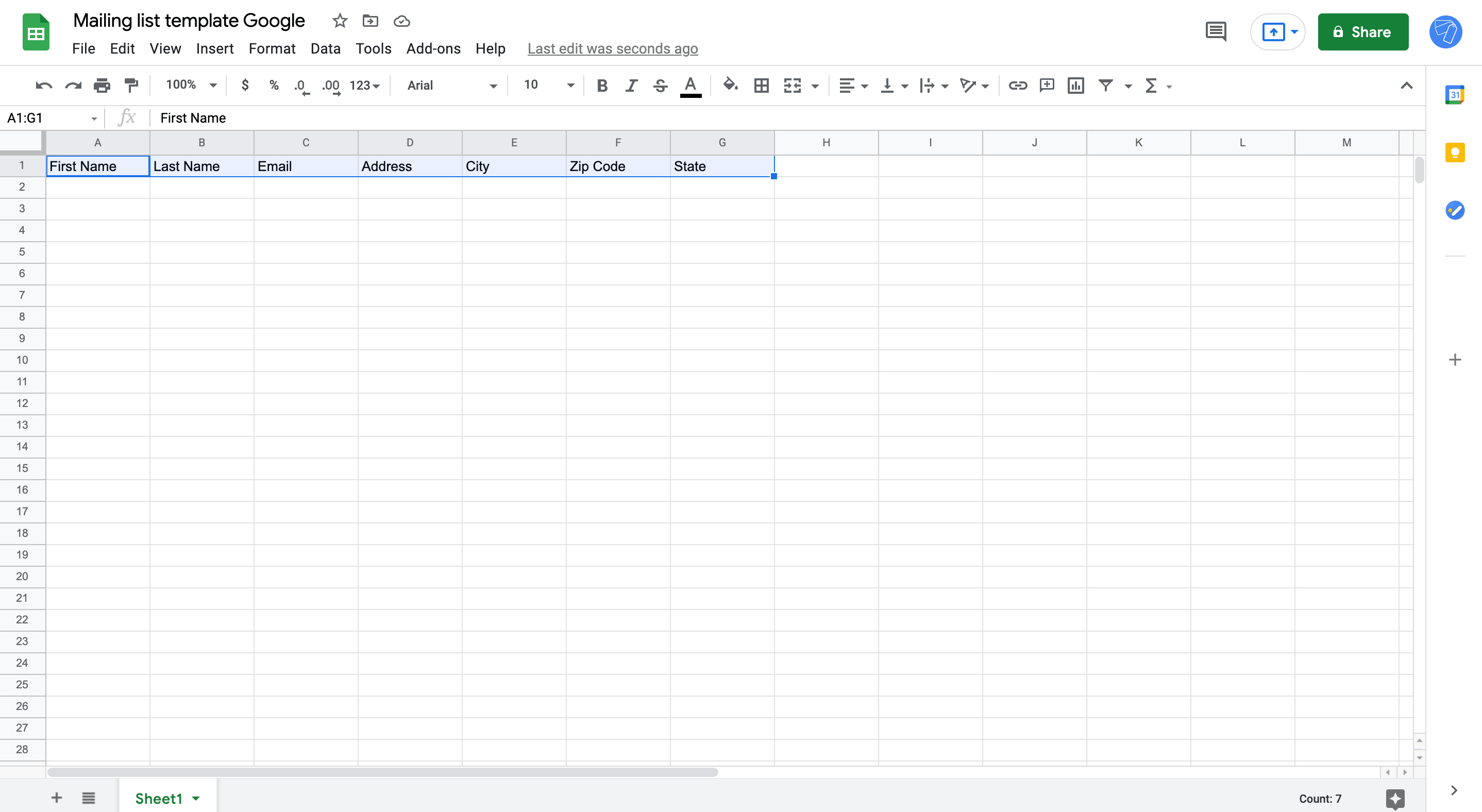 How to make a mailing list in Google Sheets?
