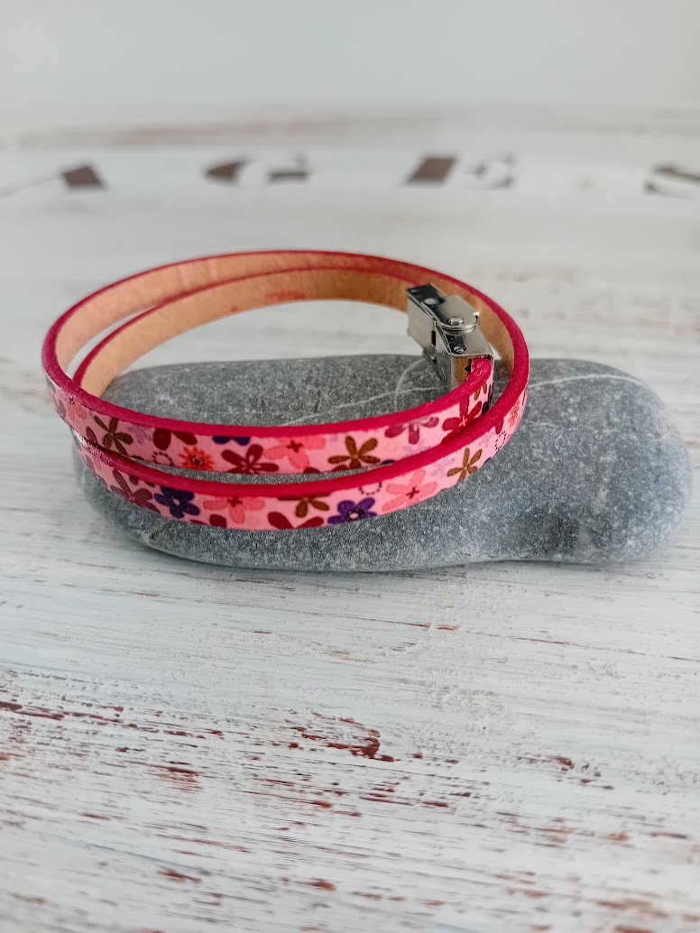 Bracelet cuir femme Apolline rose Manu Déco